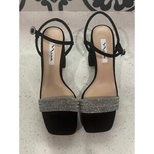 Nina Eloise Ankle Strap Sandal True Black Suede Womens Size 9.5